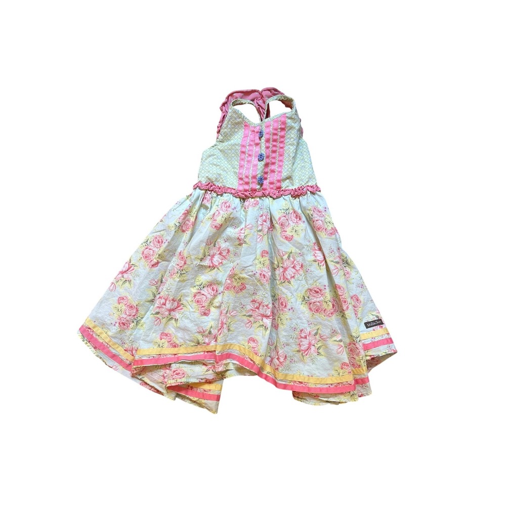 Matilda Jane Dress Girls Pink Green Floral Halter‎ Handkerchief Hem SIZE 8